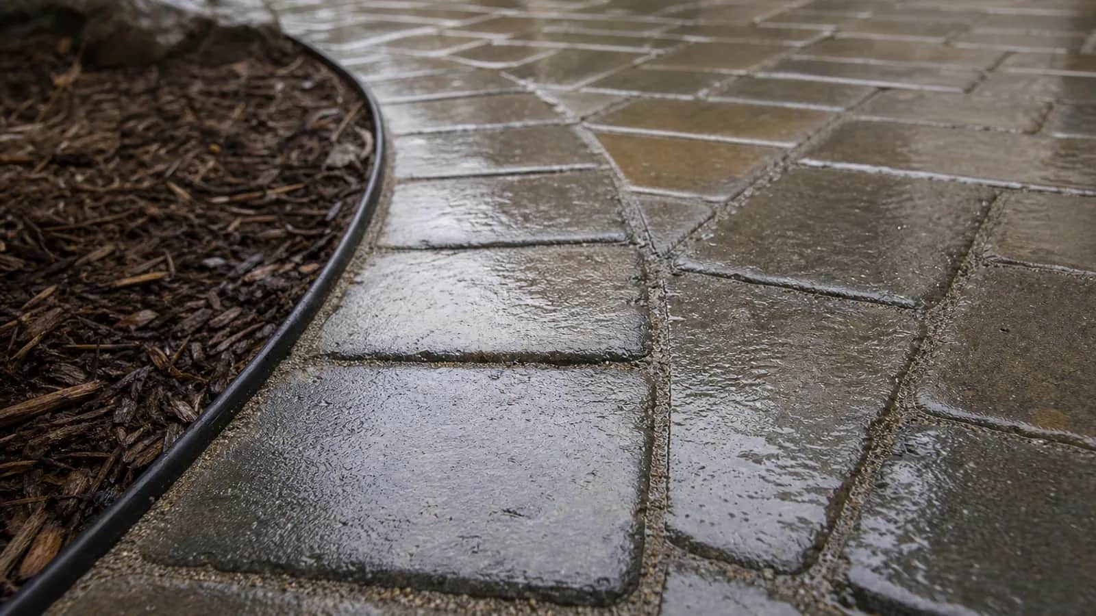 Wet paver driveway detail showing joints and edge restraint in Colorado