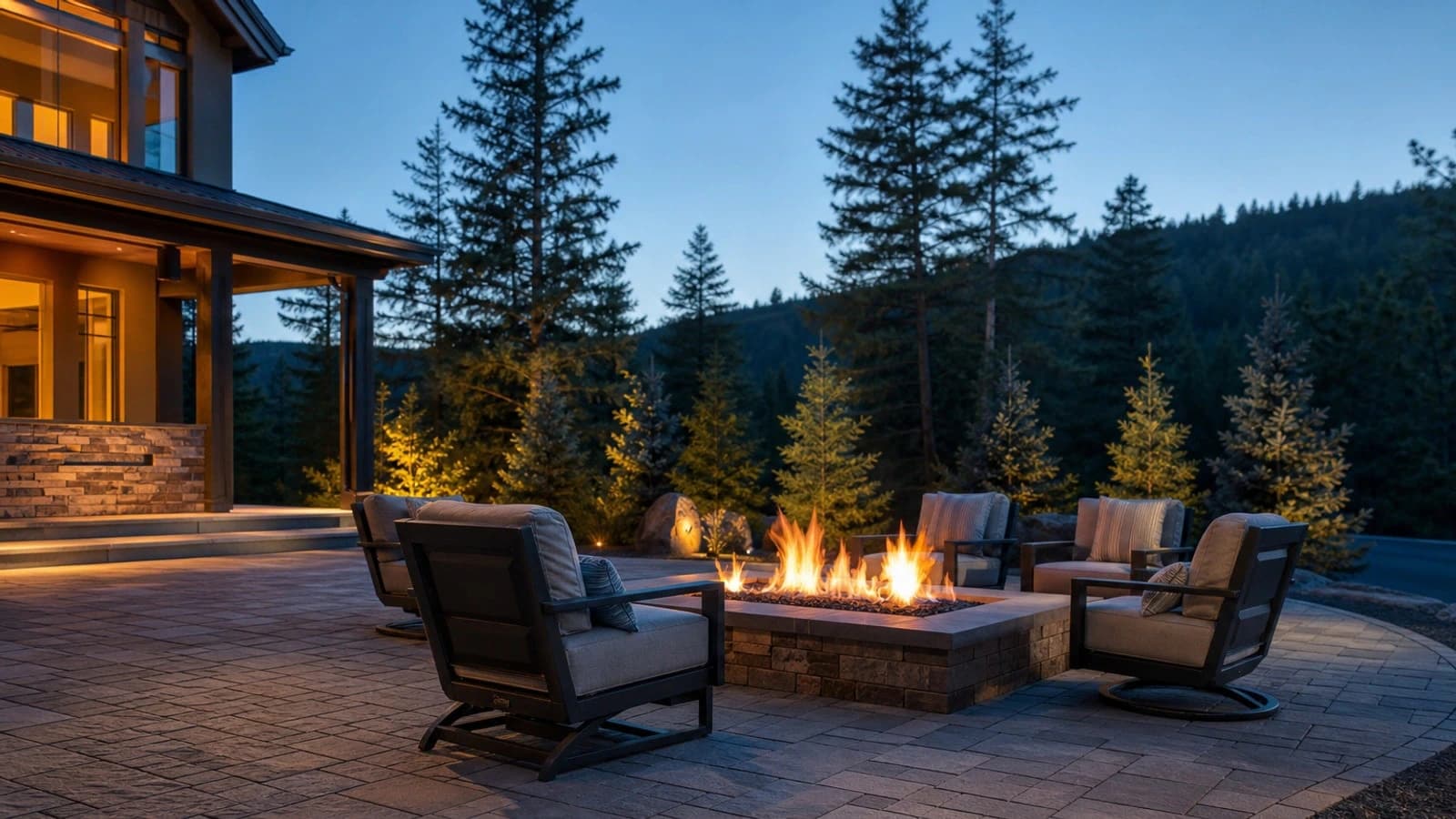 Outdoor fire feature and patio gathering space in Colorado