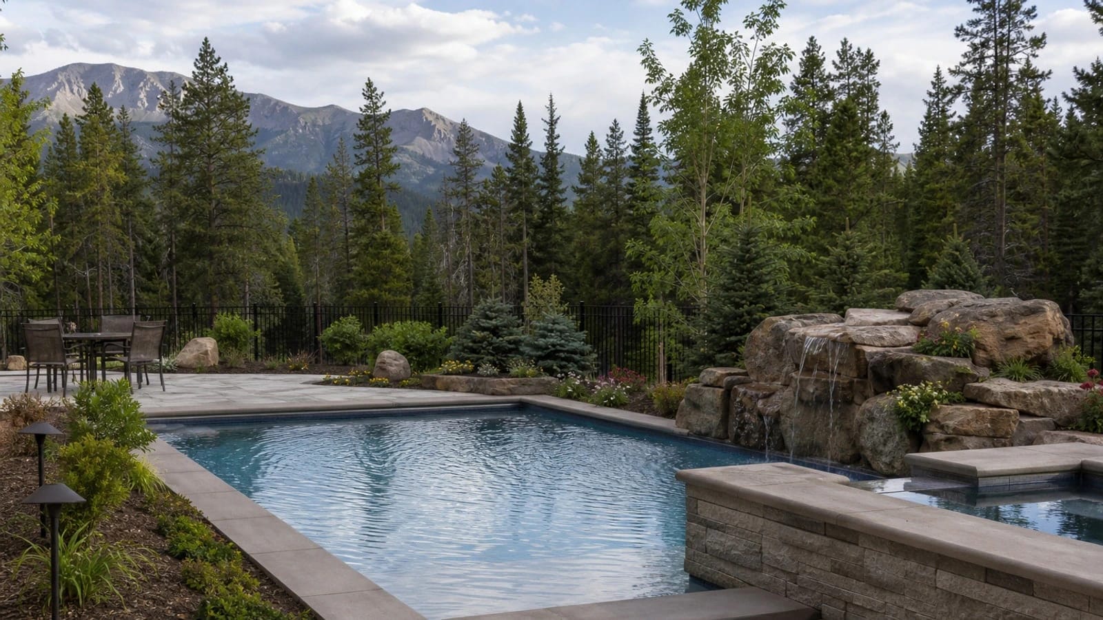 Latham fiberglass pool installation with paver surround in Colorado
