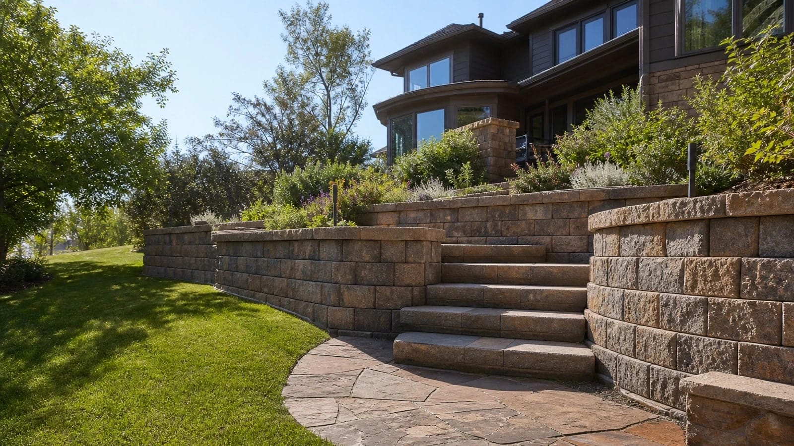 Retaining wall installation in Colorado by Rock N Roll Stoneworks