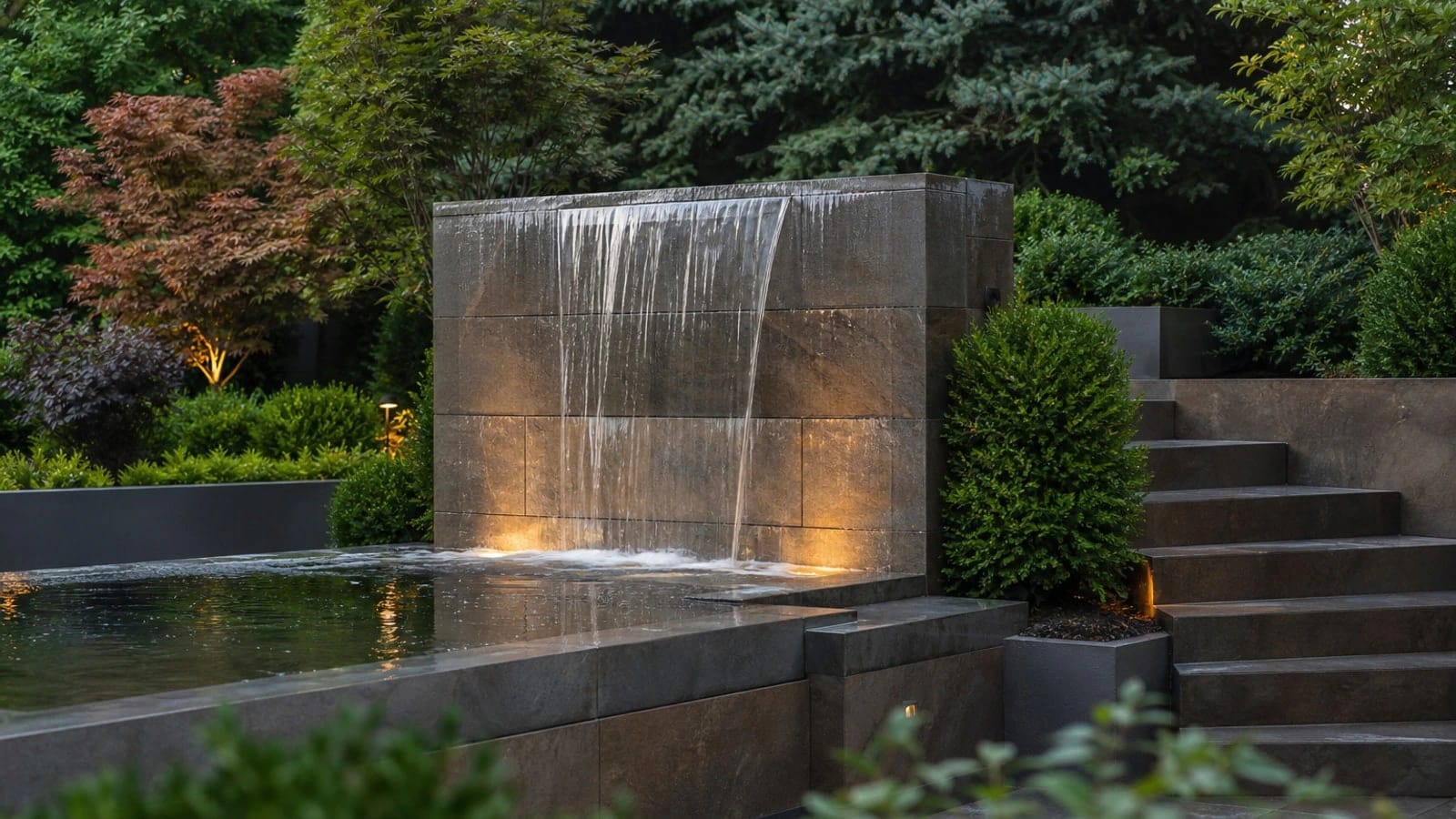 Water feature and backyard hardscape in Colorado by Rock N Roll Stoneworks